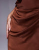 satin high neck pleated bodice midi dress in light brown