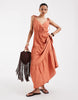 Vero Moda tie shoulder cami midi tiered dress in orange