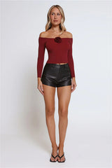 Rose Enchantment Ribbed Long Sleeve Top Wine
