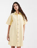 PIECES denim mini shirt dress in pale yellow