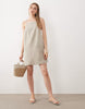 low back tailored mini dress in stone