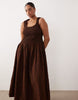 Curve crinkle scoop neck maxi sundress with shirred waist in black and brown gingham