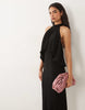TFNC slinky high neck halter detail backless maxi dress in black