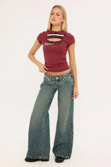 Neovision Deface Cut Out Baby Tee Burgundy