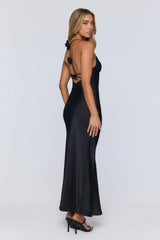 Barely Trying Satin Maxi Dress Black
