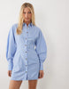 mini shirt dress with cinched waist in blue stripes