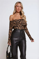 Wild Intentions Off Shoulder Long Sleeve Top Leopard