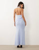 mesh halter maxi dress with draped sash detail in blue