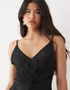 plissé contrast v-neck maxi dress with open back in black