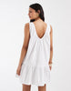 lace trim v neck mini dress in white