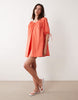 scoop neck poplin mini dress with tie sleeves in coral