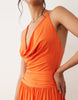 TFNC slinky cami halter full skirt maxi dress in orange