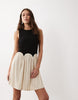 color block crinkle mini dress in black & cream