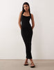 scoop front racer seam detail midi dress in black