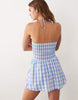 Esmée shirred halter mini dress in blue & white gingham