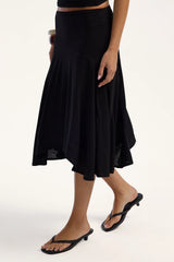 Perfect Stranger Avery Asymmetrical Midi Skirt Black
