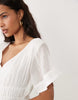 smock maxi dress with techy fabric with shirred waist in white