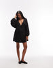 v neck laundered smock mini dress in washed black