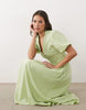 Nobody's Child Bess linen blend puff sleeve scallop edge v-neck midi dress in sage
