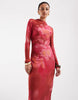 Vero Moda long sleeve drapey mesh maxi dress in pink and orange marble print