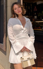 Valerie Mini Dress - Collared Long Sleeve Waist Shirt Dress in White