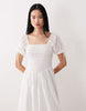 Wednesday's Girl shirred detailing midi smock dress in white