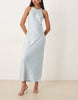 VILA racer neck satin midaxi dress in light blue