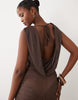 The Frolic exclusive sheer mesh cowl neck open back beach mini dress in brown polka dot