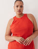 Curve racer neck bias maxi dress with godet hem in red