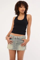 Rusty Morty Low Rise Denim Mini Skirt Dirty Dawg