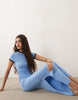 contrast ringer detail midi T-shirt dress in dusty blue