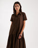 Threadbare poplin tiered midi shirt dress in chocolate brown