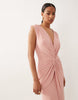 mesh plunge wrap detail maxi dress in baby pink