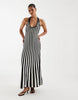 knit pleated maxi dress in mono stripe