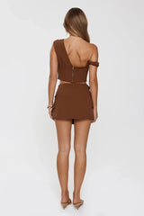 The Edit Tailored Off Shoulder Crop Top Brown