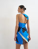 Topshop linen look open back mini dress in bold blue abstract print