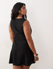 Curve mini dress with wrap skirt in black pinstripe