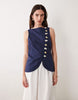 linen mix maxi vest dress with poplin skirt in navy and white