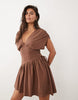 plunge waisted mini dress in chocolate