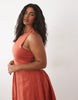 Curve premium 100% linen waisted maxi dress with open back in terracotta