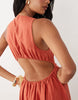 premium 100% linen waisted maxi dress with open back in terracotta