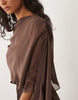 Six Stories Bridesmaid satin square neck chiffon cape detail maxi dress in chocolate