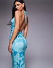 South Beach halterneck beach maxi dress in blue paisley print