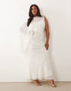 Curve draped batwing asymmetric one sleeve maxi dress in ivory