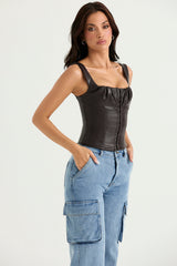 bitter chocolate vegan leather corset
