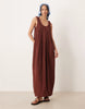 techy scoop ruched neck maxi sundress in rust