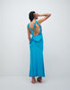 slinky maxi dress with drape knot back detail in turquoise