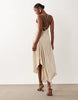 deep cowl asymmetric open back maxi dress in stone