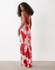 Vero Moda sleeveless open back satin midi dress with overblown floral print in light pink