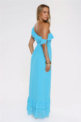 Diamond Horizon Off Shoulder Maxi Dress Blue
